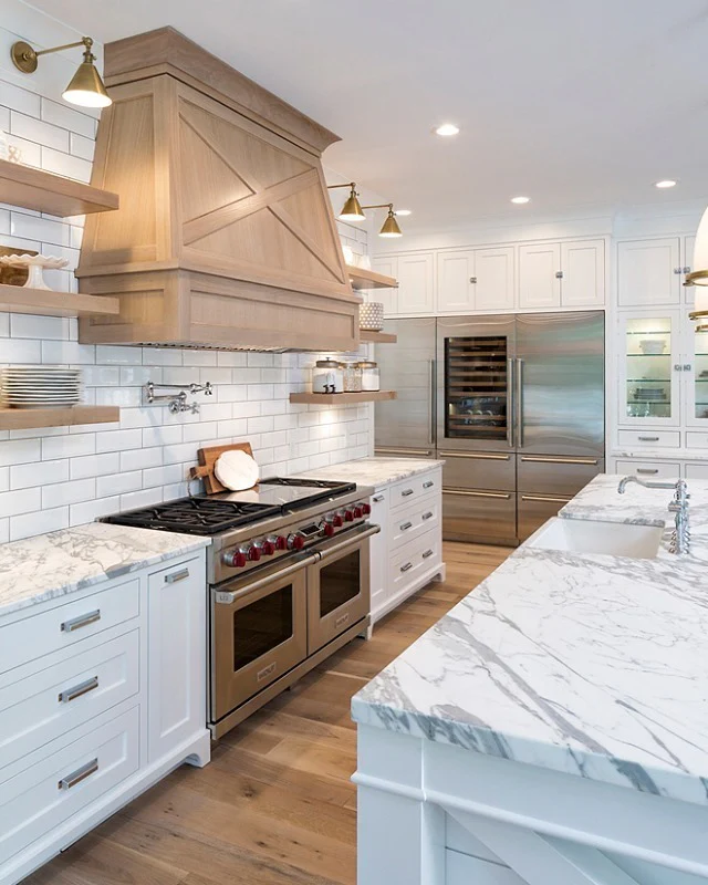 Natural Wood Range Hood with X-Detail