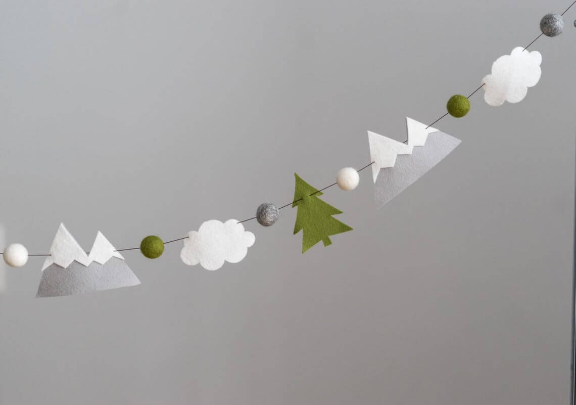 Felt Mountain and Cloud Garland Adds Whimsical Woodland Charm