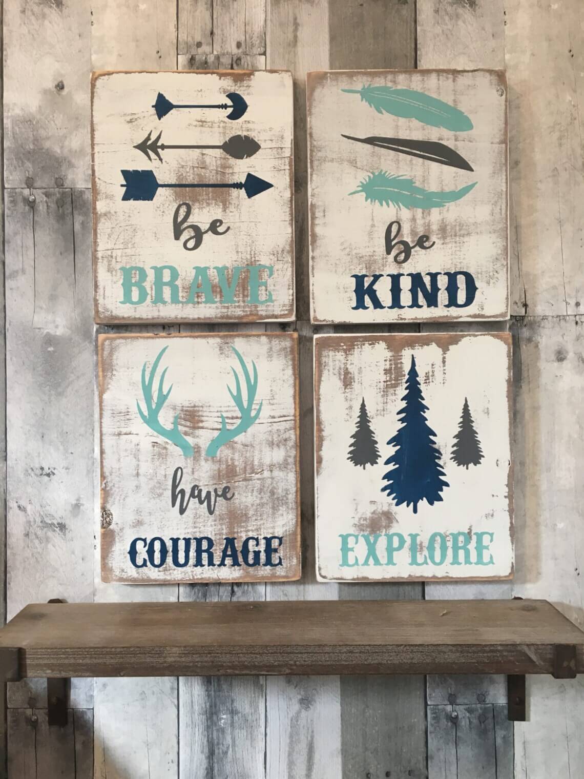 Four Wood Signs With Inspiring Woodland Messages