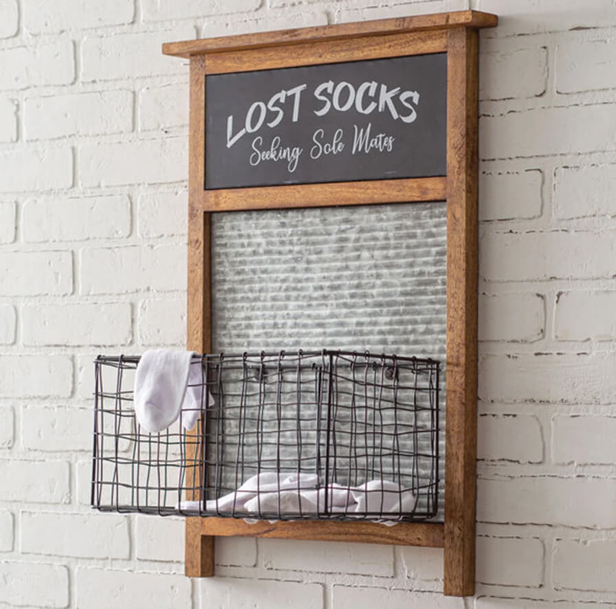 Corral Lost Socks in a Wooden Organizer with a Wire Basket