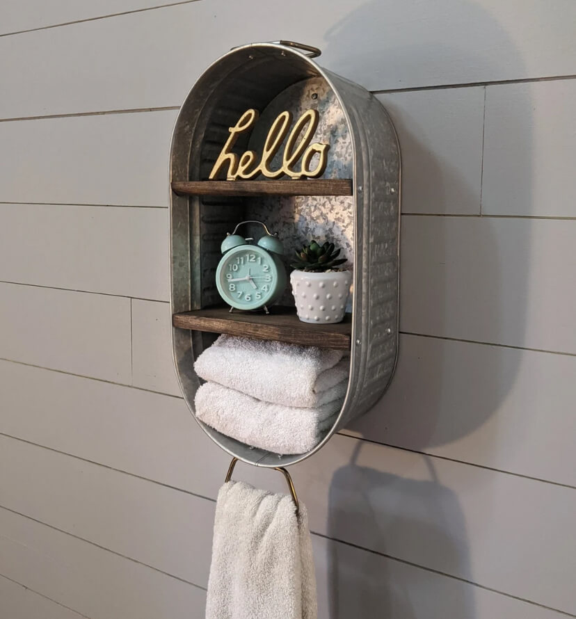 Galvanized Oval Shelf With Towel Ring for Bathroom Storage