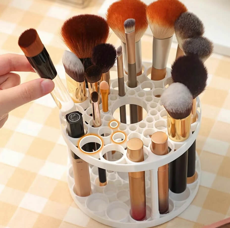 White Rotating Organizer With Numerous Holes for Brushes and Tubes
