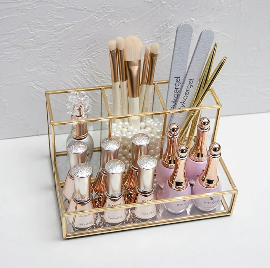 Glass and Gold Organizer for Nail Polish Rows