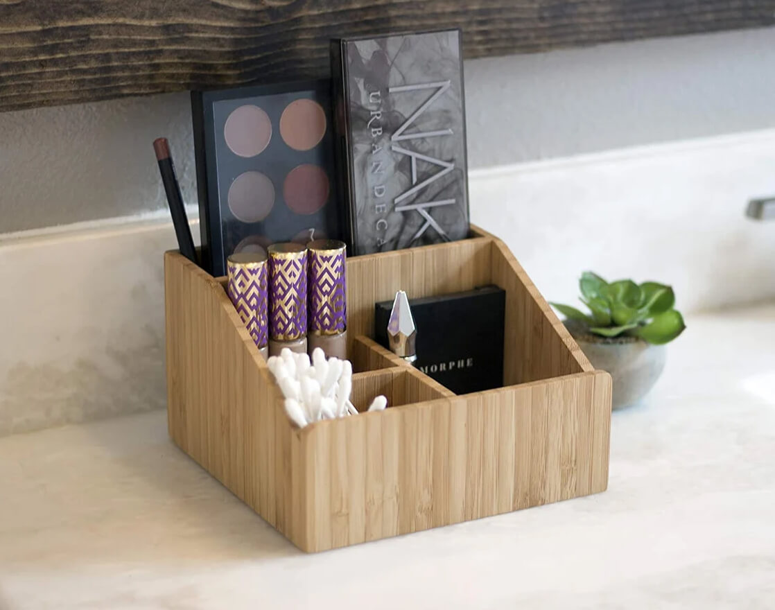 Bamboo Vanity Tray With Angled Compartments