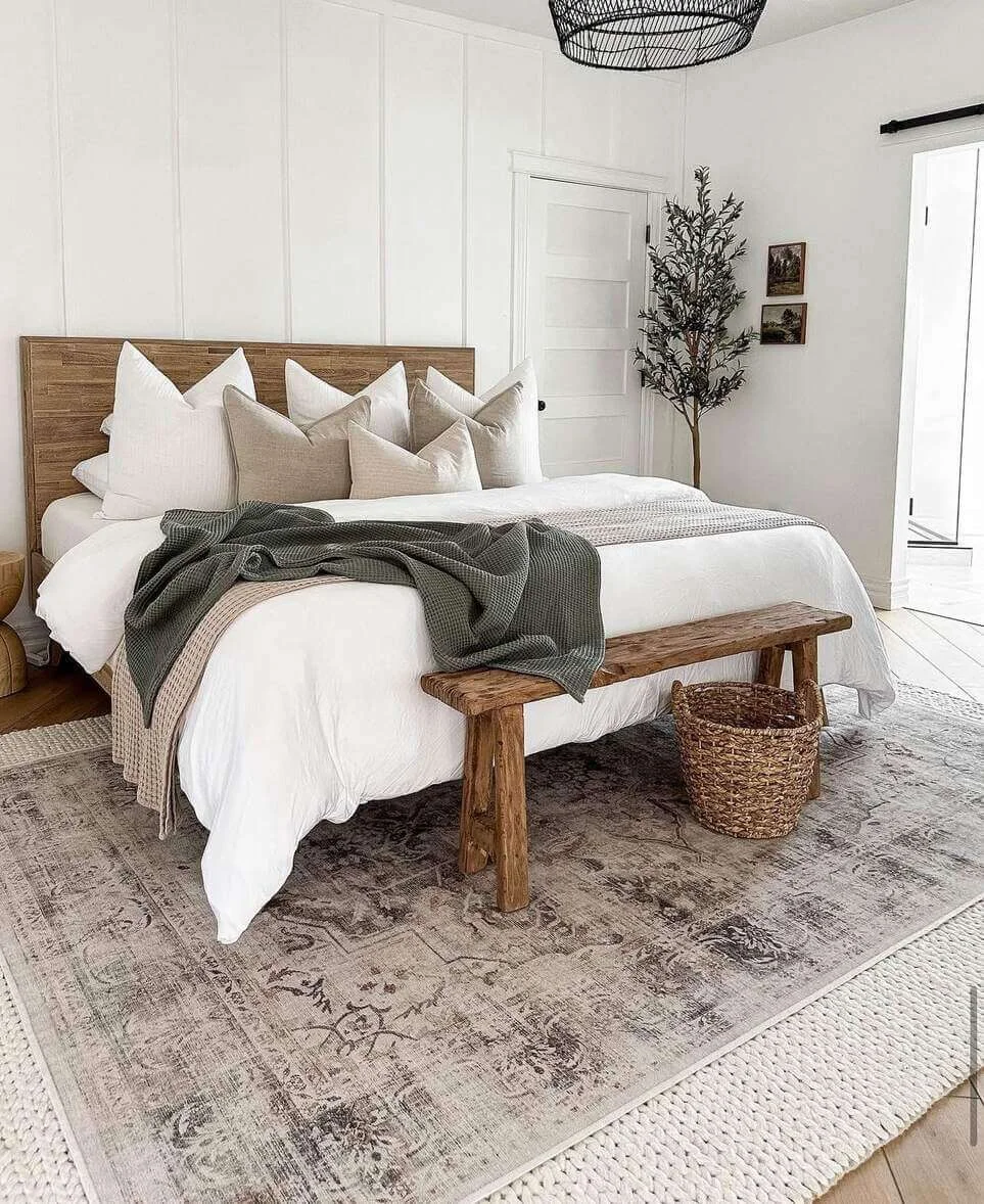 Anchor Rugs with a Rustic Bench