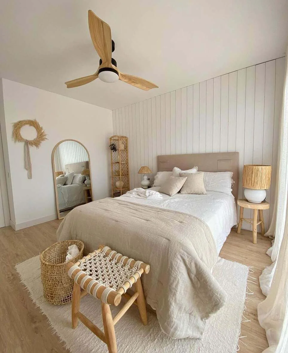Wooden stool with macrame seat for bedside texture