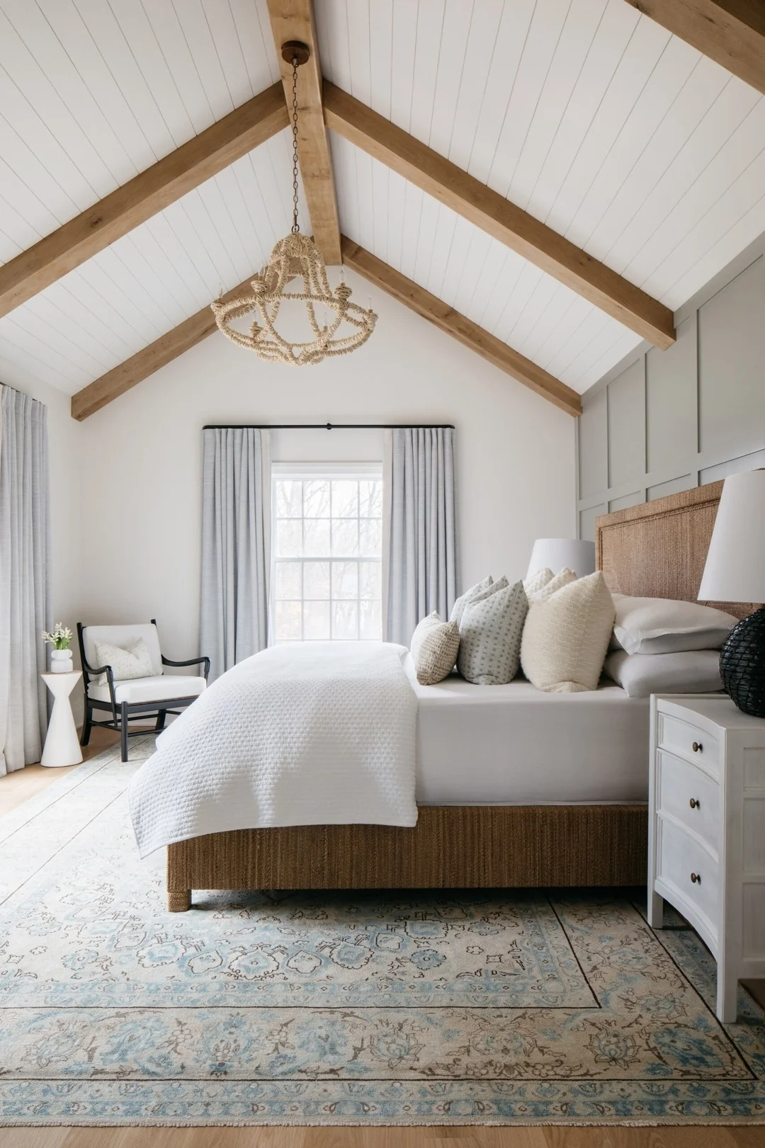 Beaded Chandelier Adds Coastal Charm to Vaulted Ceiling