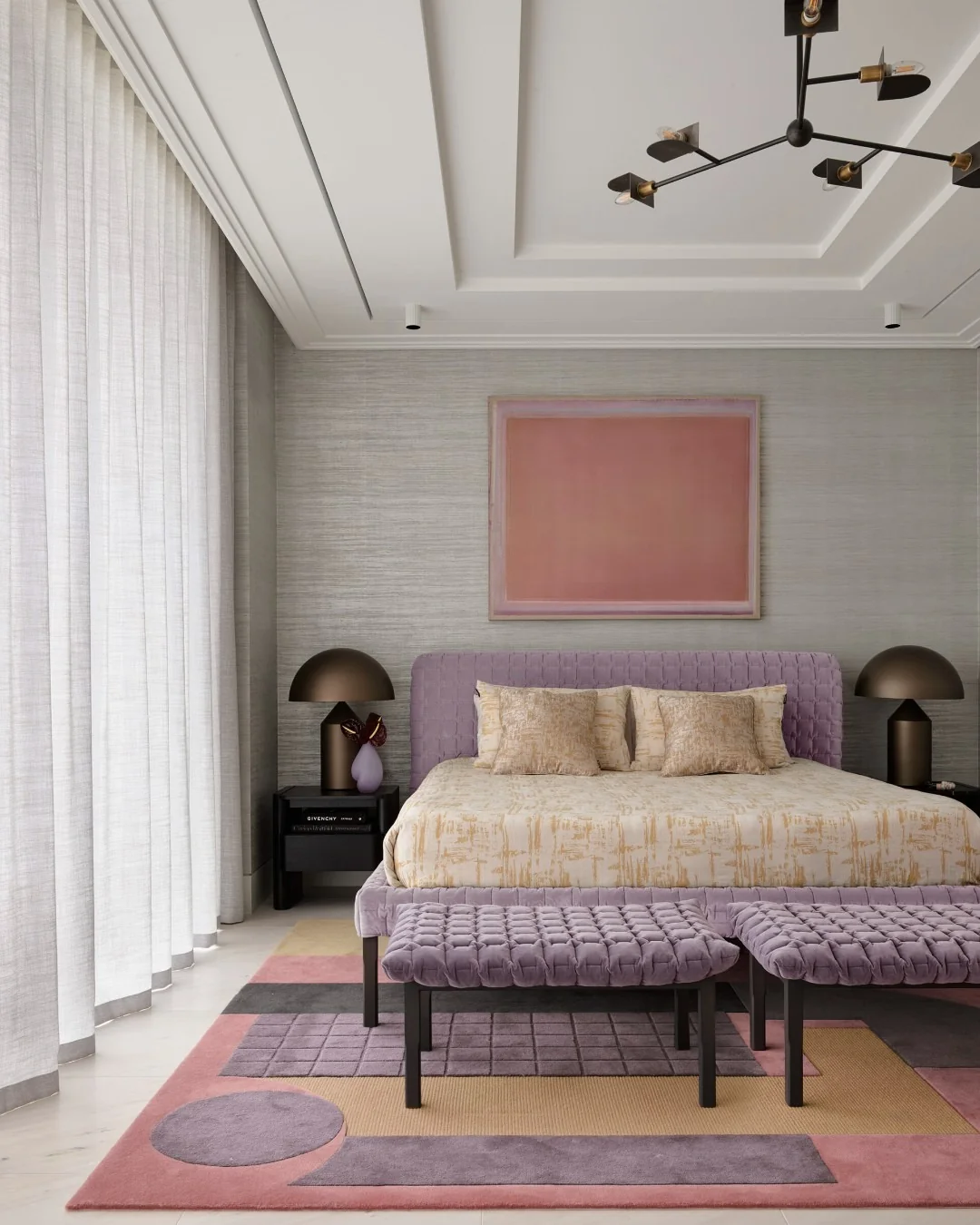 Frame the Bed with Textured Lavender Benches