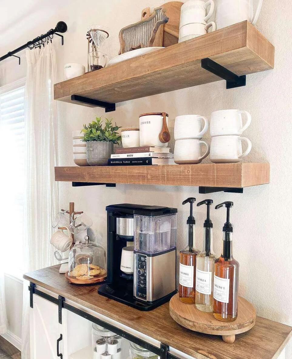 Elevate Syrup Bottles on a Wooden Tiered Stand