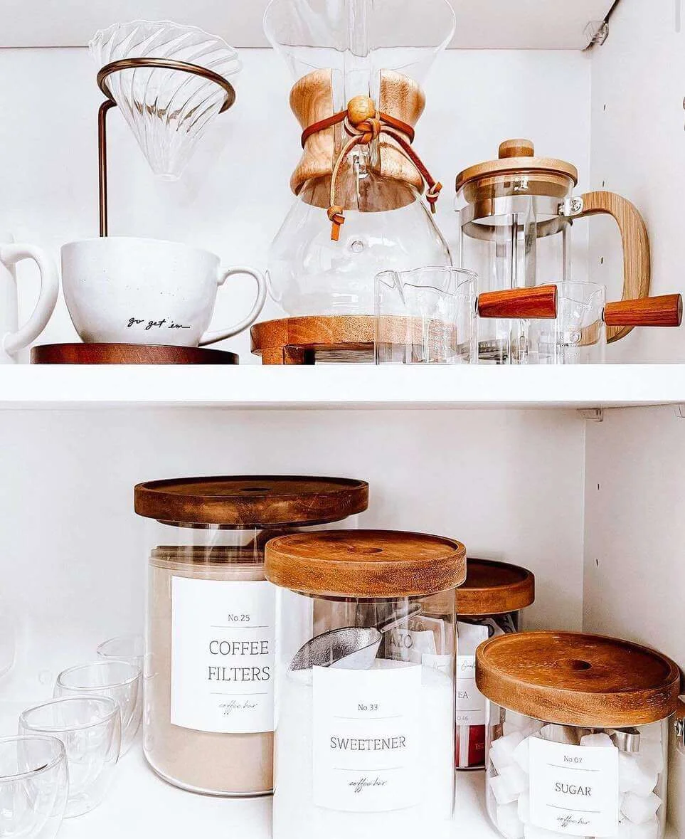 Wood-Lidded Glass Jars for Coffee Bar Staples