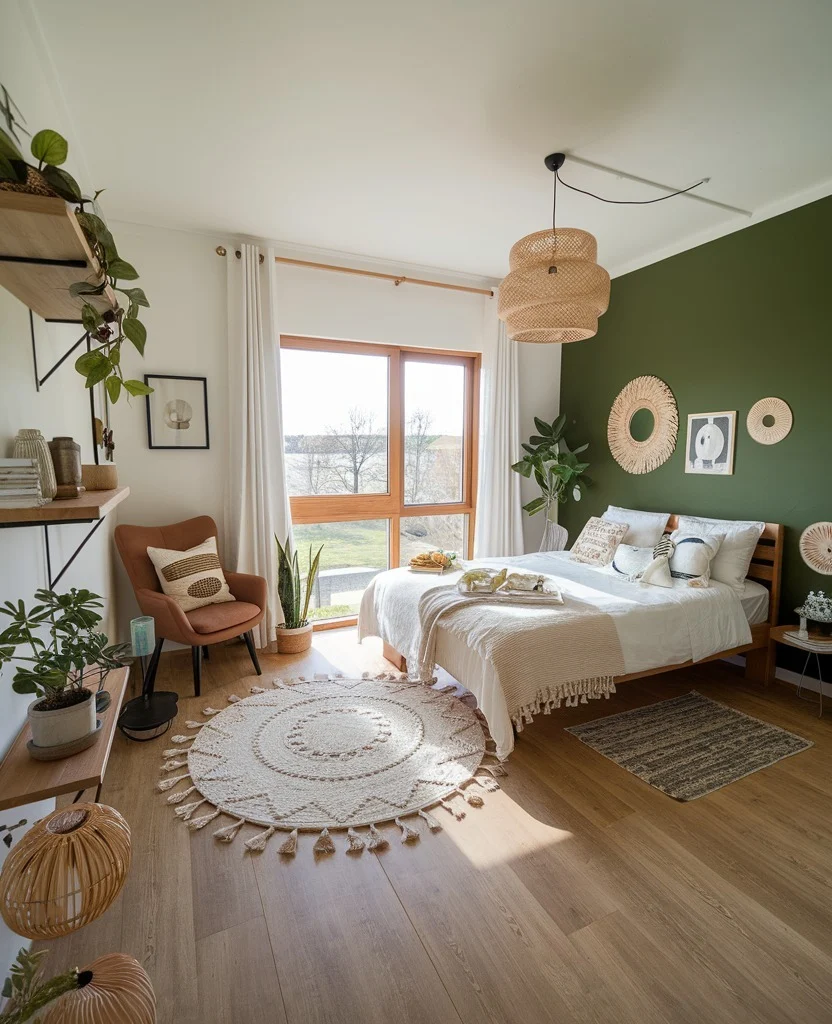 Textured Round Rugs Layered Over Wood Floors