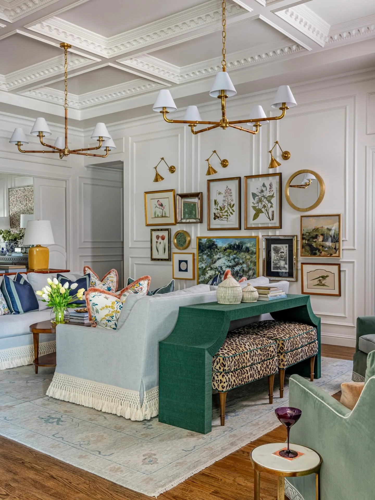 Dramatic Green Waterfall Console with Hidden Seating