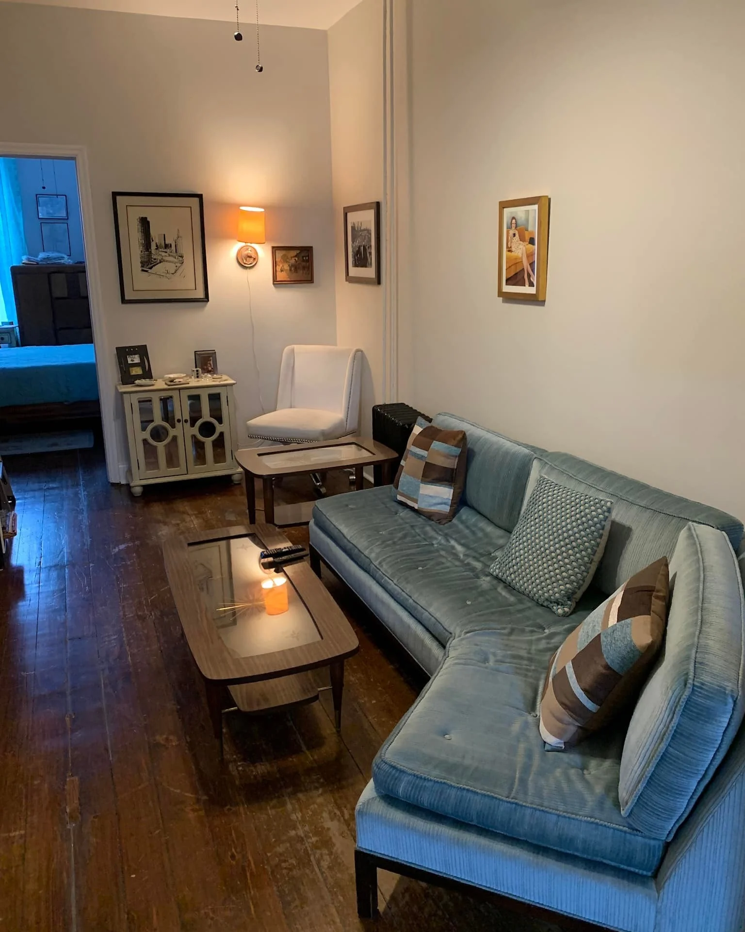 Velvet Sofa with Geometric Pillows