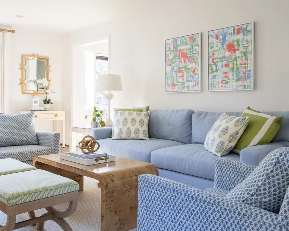 Two Abstract Paintings Echo Sofa Colors