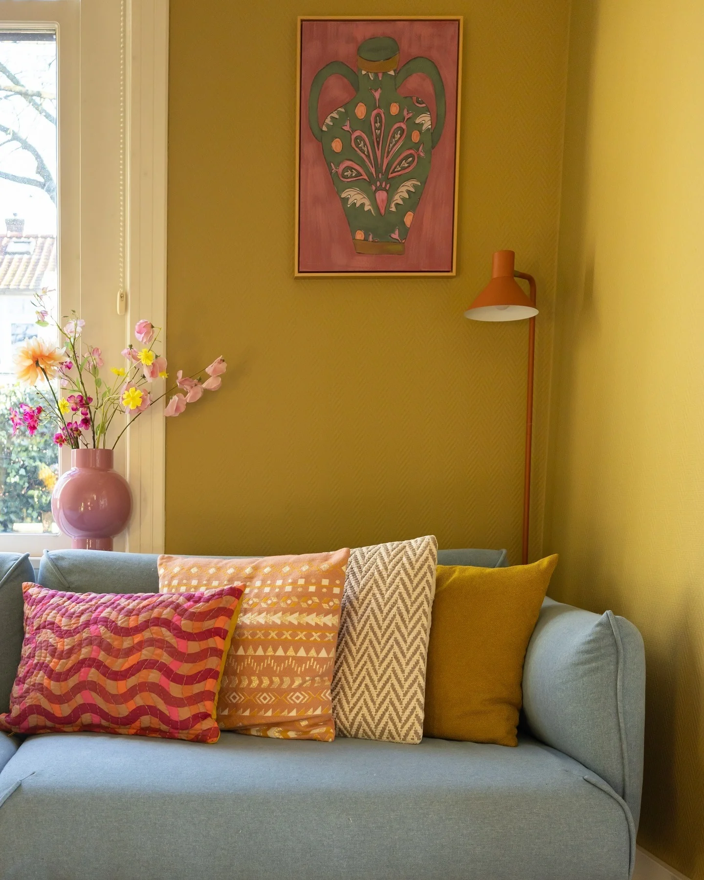 Layered Pillows Add Warmth and Pattern