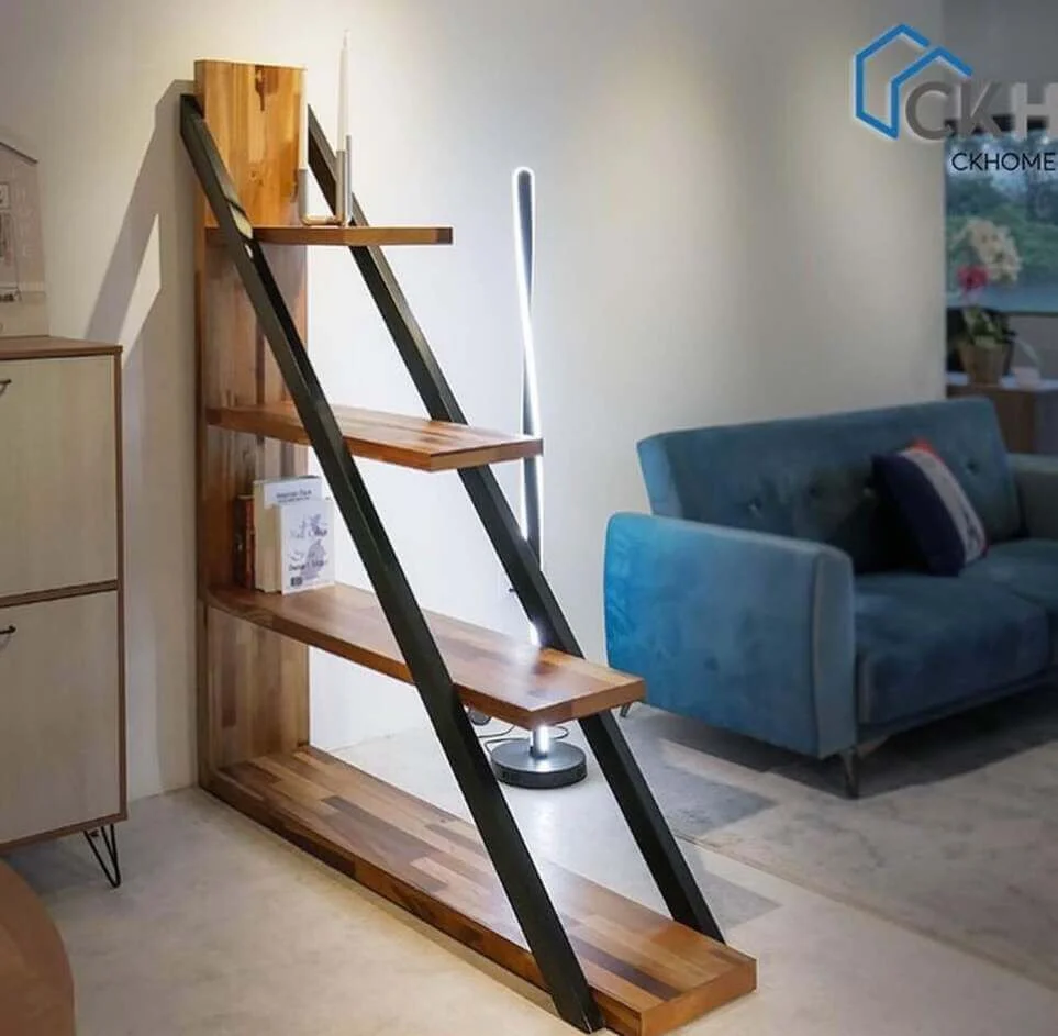 Leaning Ladder Shelving with Open Wood Tiers