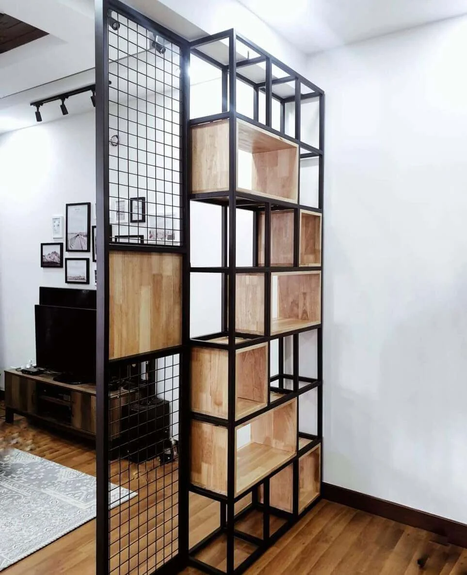 Metal Frame Shelving with Wood Cubbies