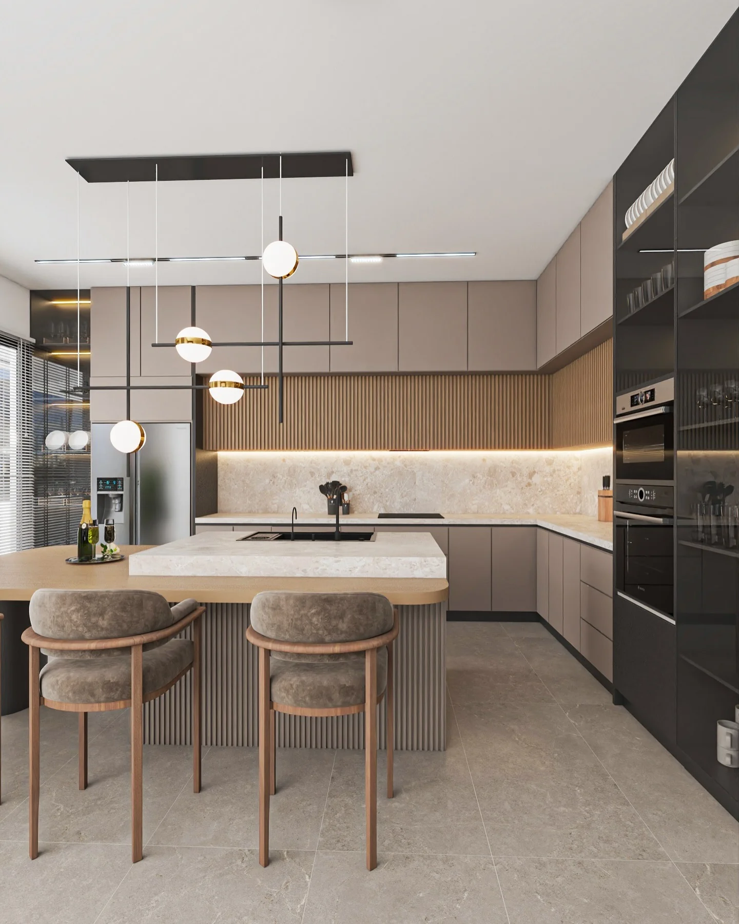 Linear Pendant Light With Spherical Accents Defines Your Island