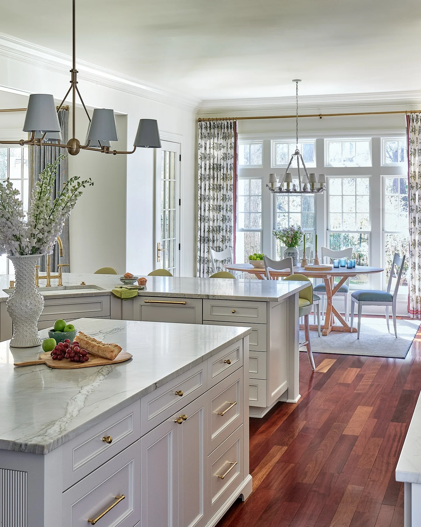 Brass Pulls and Knobs Add Warm Accents to White Cabinets