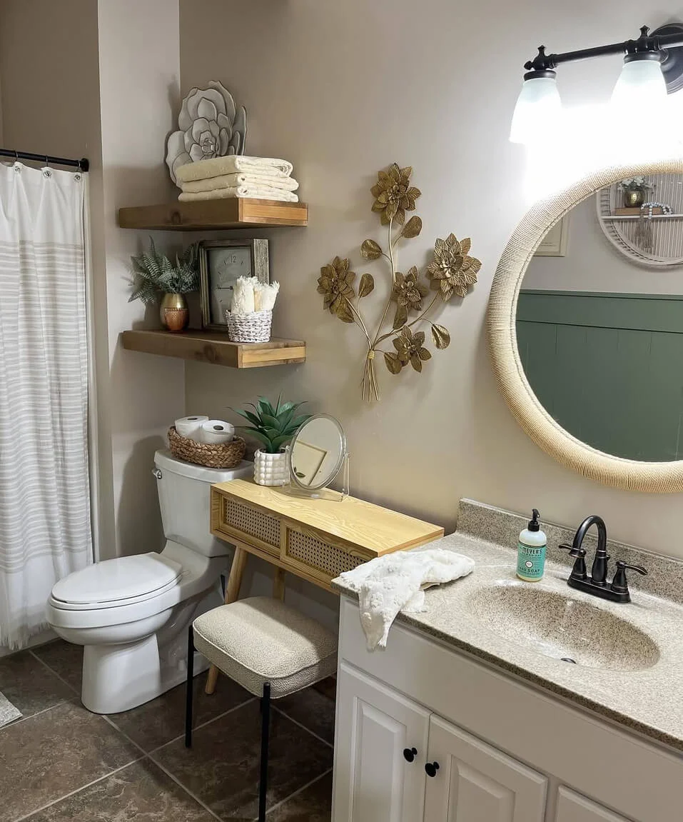 Light Wood Vanity With Cane Inlay Offers a Textured Drawer