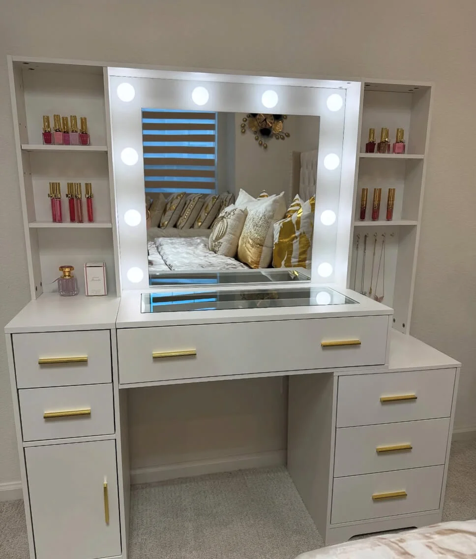Vanity With Built-In Shelving and Drawer Organizers