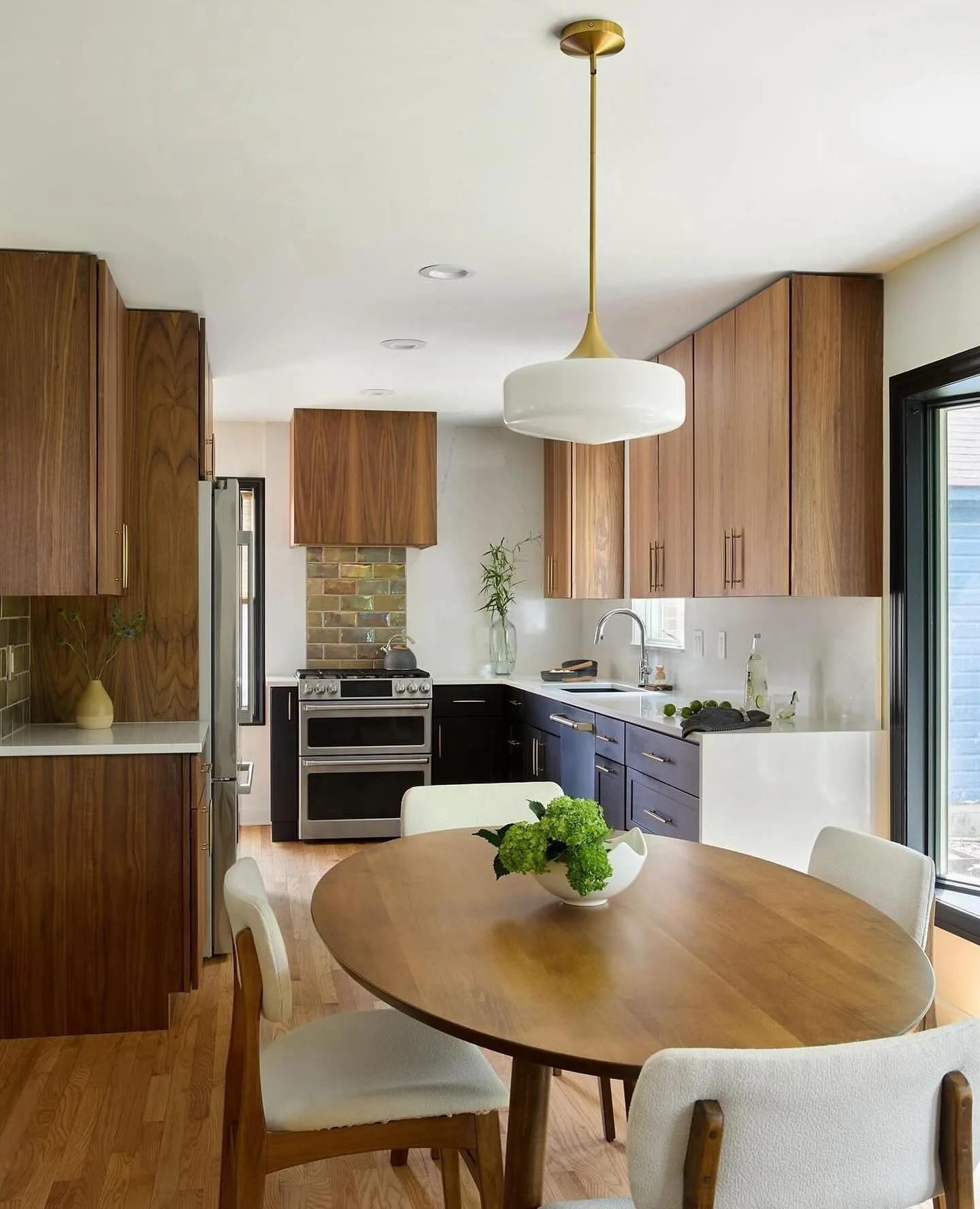 Define Zones with Wood Grain and Painted Cabinets