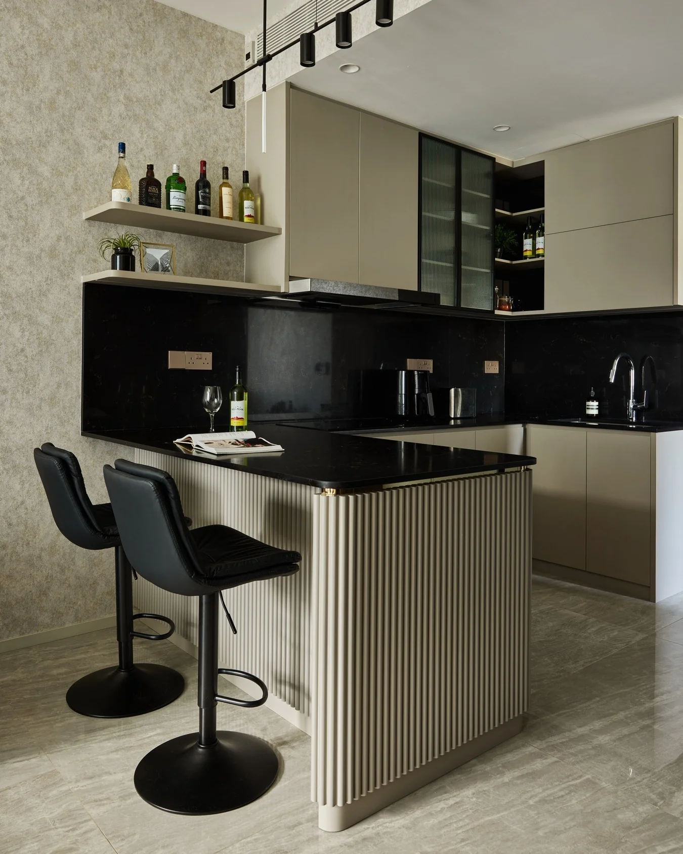 Fluted Kitchen Island Base Adds Subtle Vertical Texture