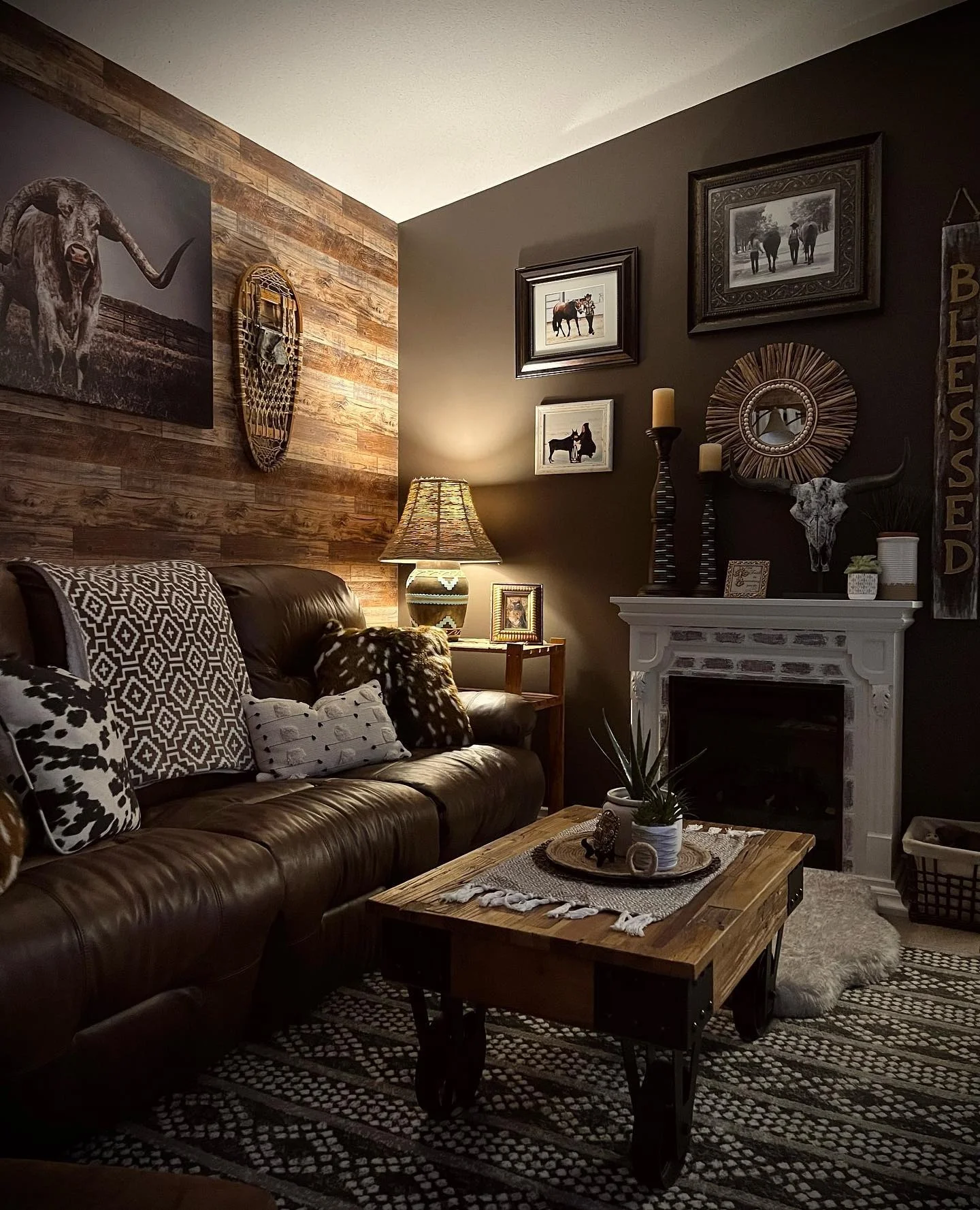 Rustic Snowshoe Becomes Wall Art Above Wood Paneling