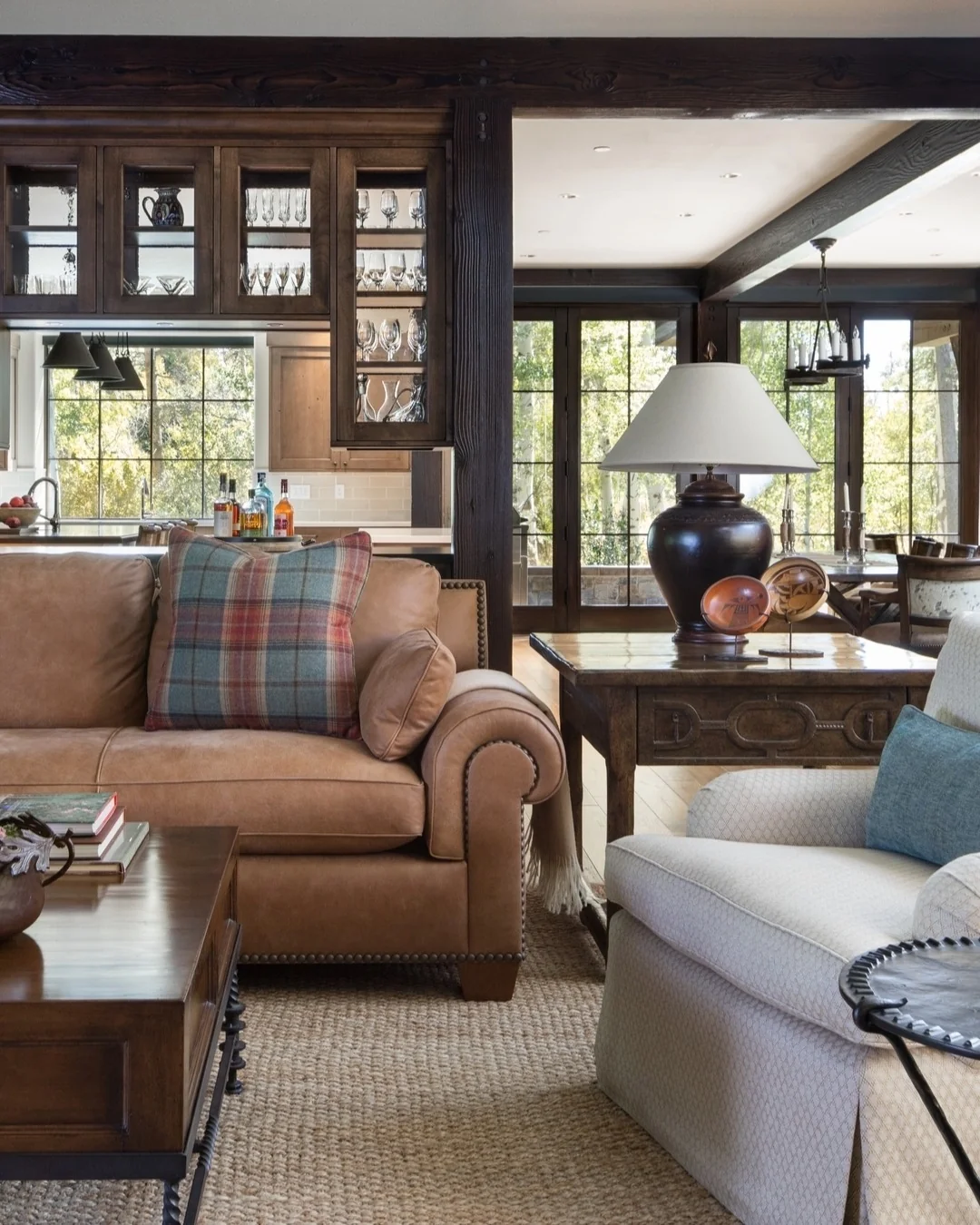 Dark Wood Cabinetry Displays Glassware