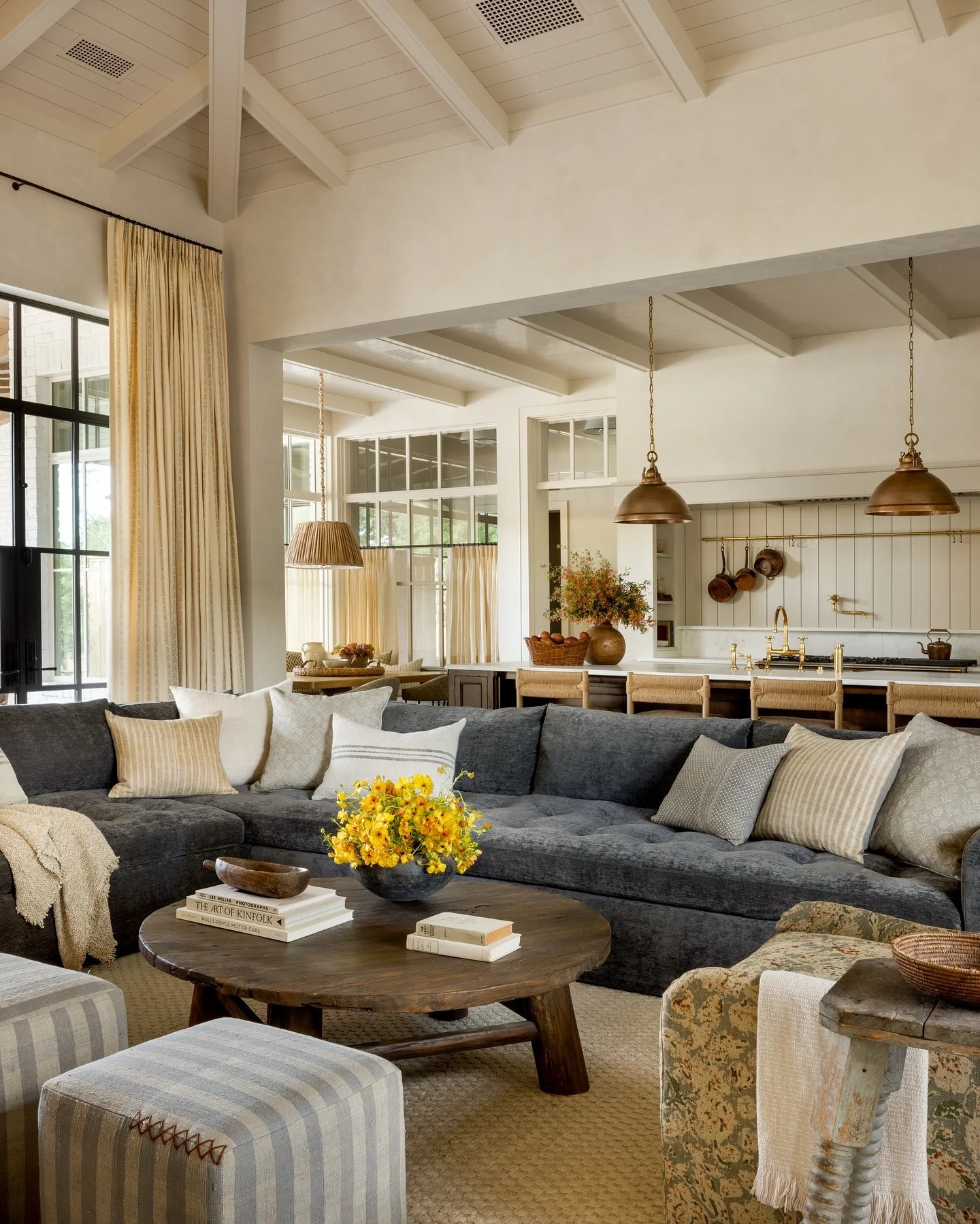 Brighten a Dark Sofa With Yellow Flowers