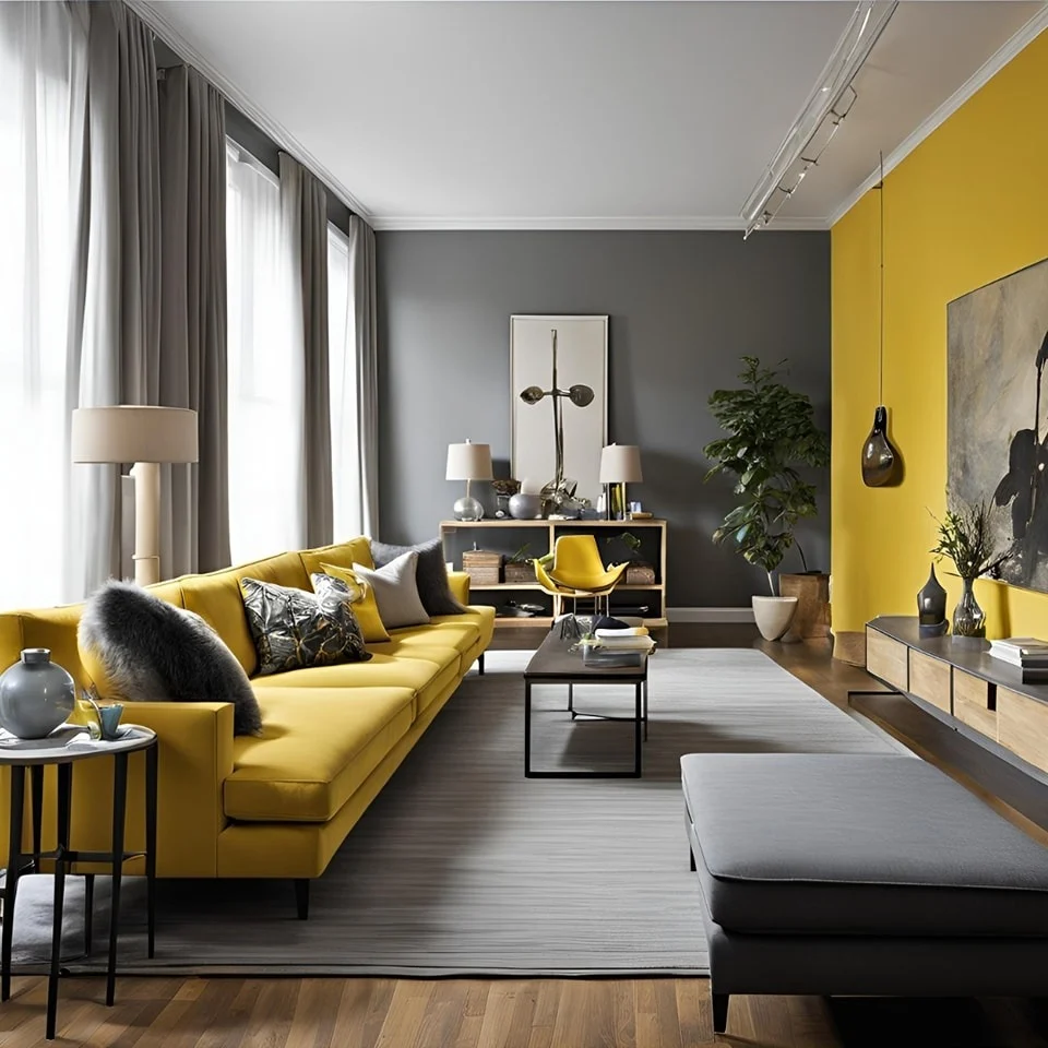 Anchor the Room With a Yellow Sofa and Charcoal Accents