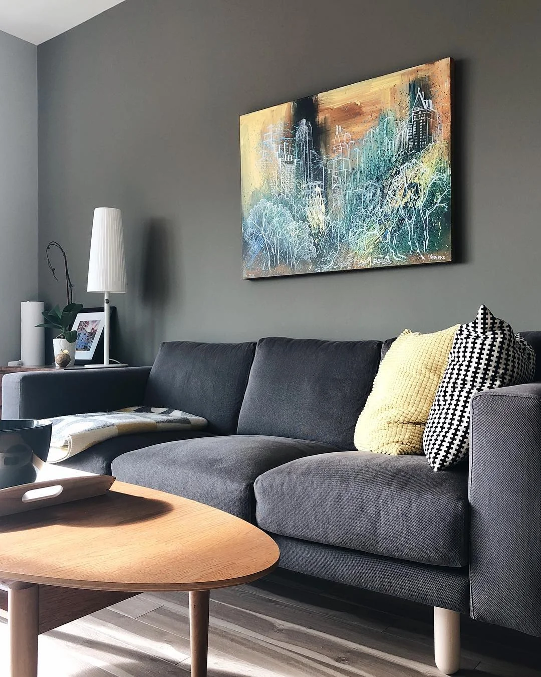 Abstract Cityscape Painting Adds a Splash of Yellow and Gray