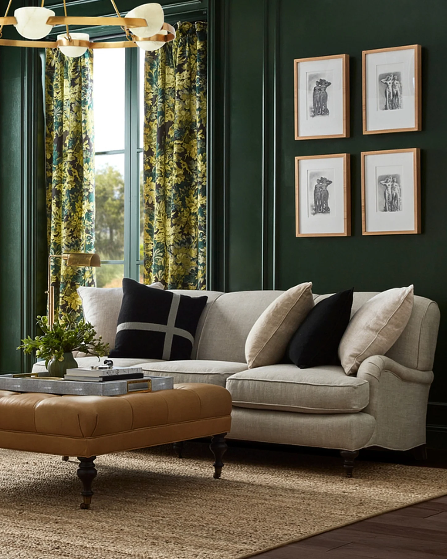 Patterned Yellow Drapes Frame the Window
