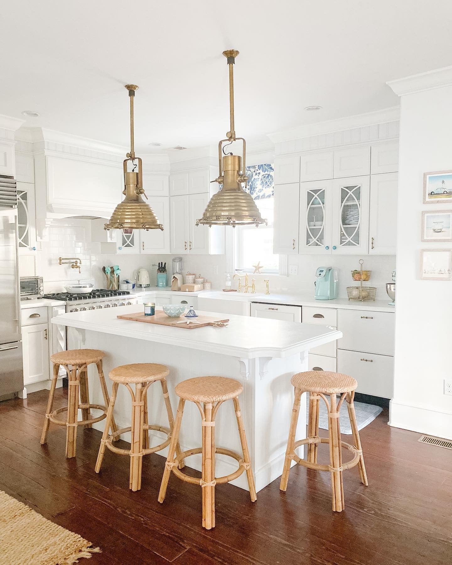Oversized Brass Pendant Lights Add Industrial Coastal Flair