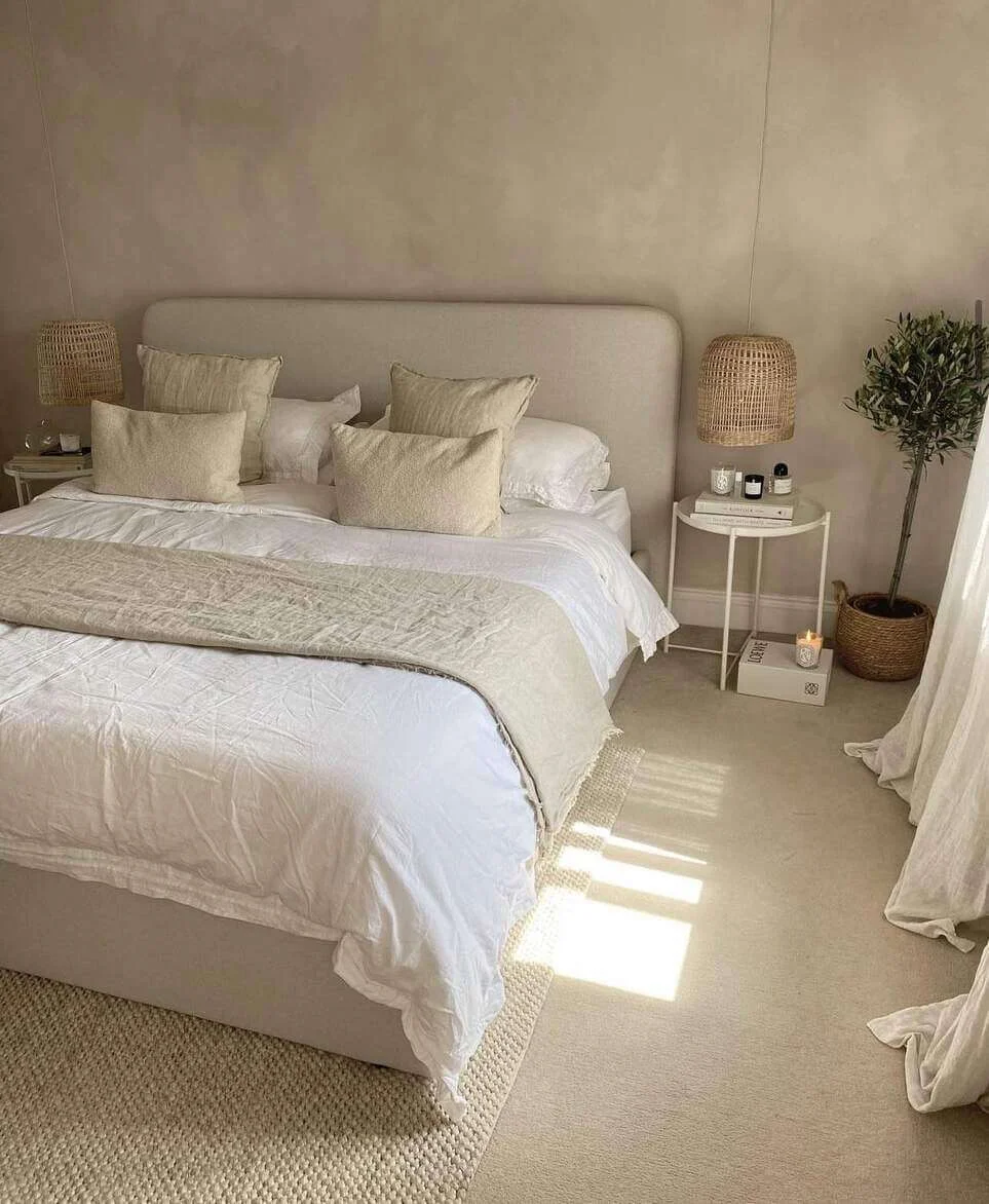 Woven Pendant Lights Add Natural Texture Above Nightstands