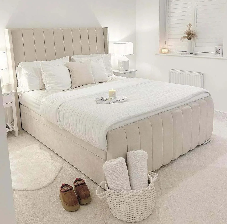 Fluted Upholstered Bed Frame Adds Soft Vertical Lines