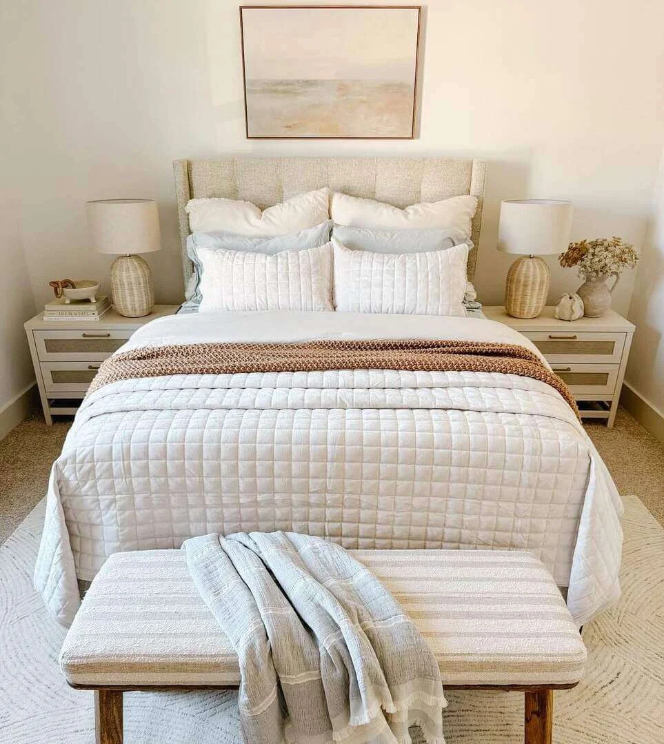 Quilted Bedding Adds Subtle Grid Pattern to Your Neutral Bed
