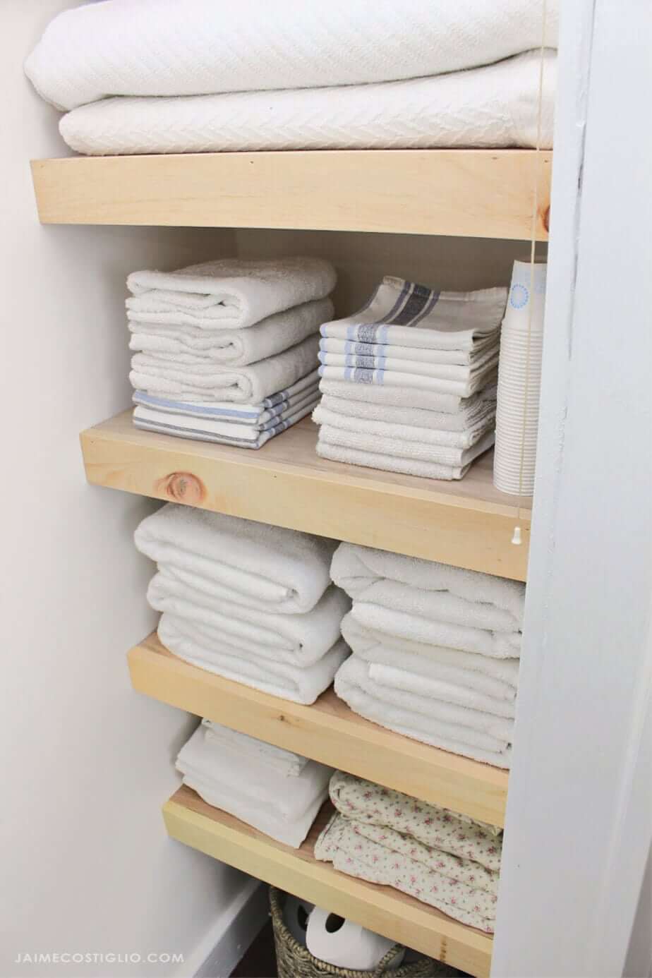 Light Wood Shelves for Storing Linens