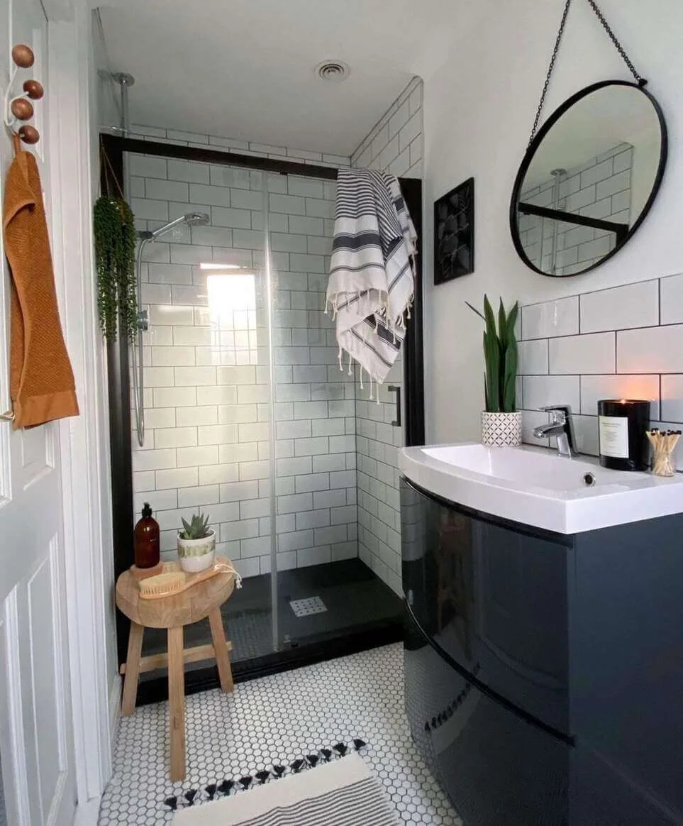 Keep Shower Essentials Accessible with a Small Wooden Stool
