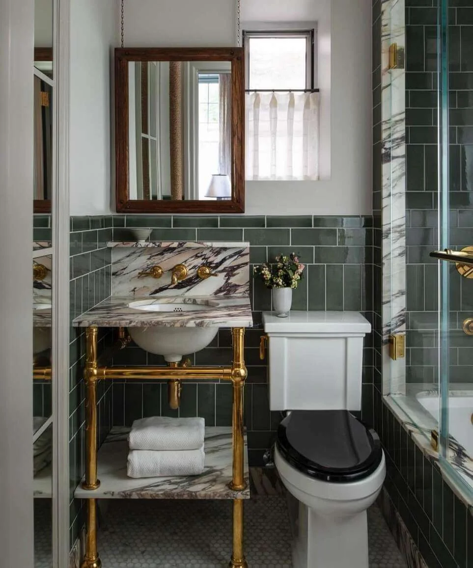 Combine Marble and Open Shelving for Towel Storage