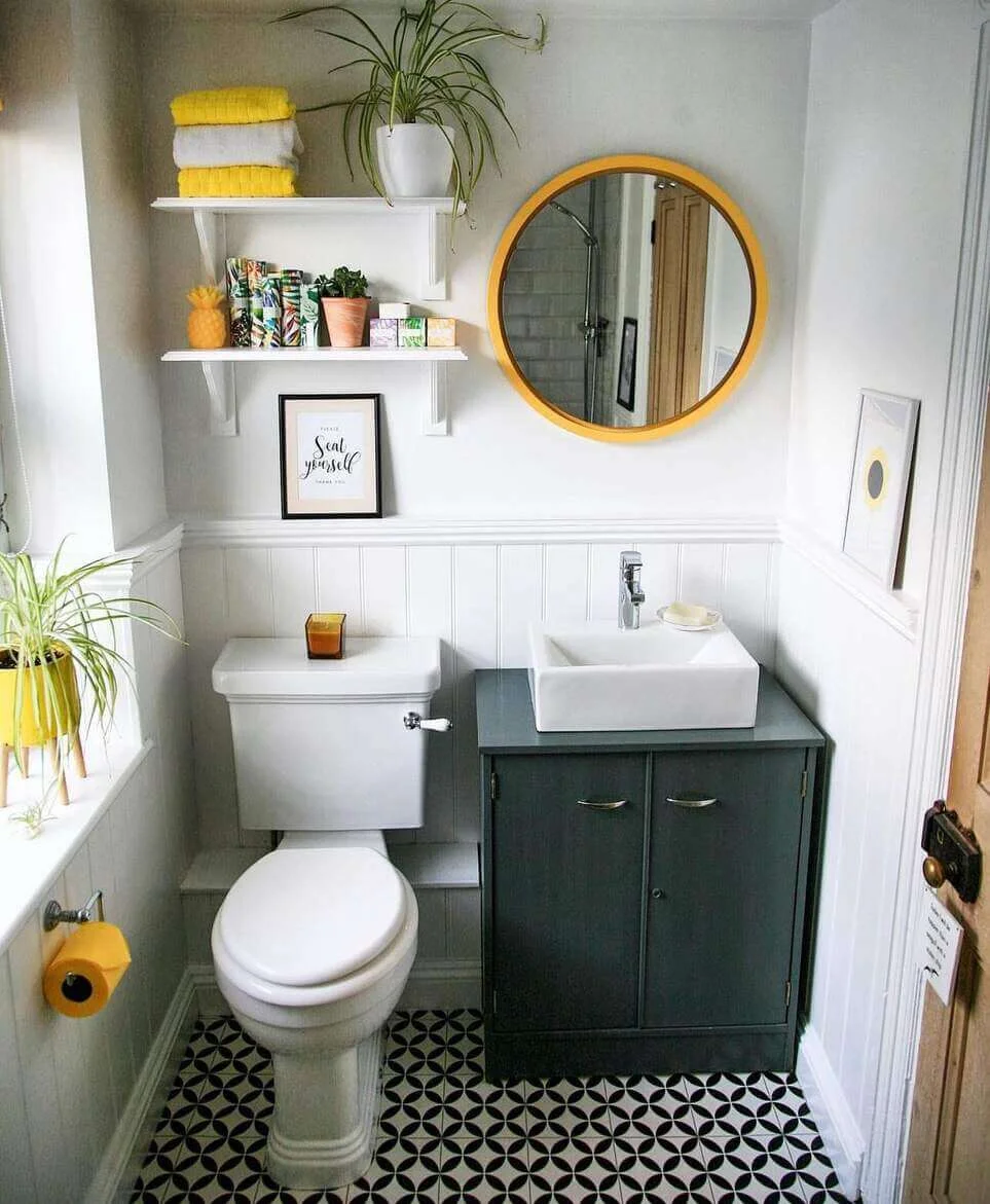 Round Yellow Mirror Adds a Cheerful Focal Point