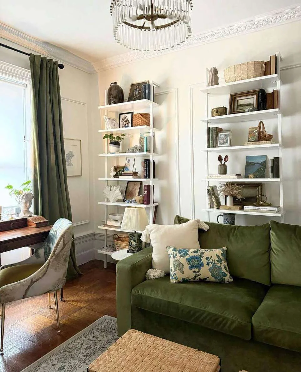 Two White Ladder Shelves Create Vertical Display