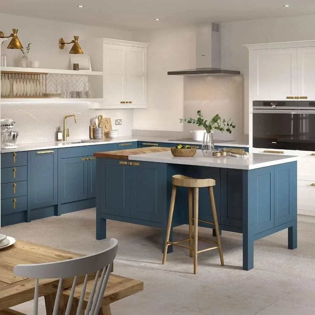 Deep Blue Island Features Integrated Butcher Block Prep Zone