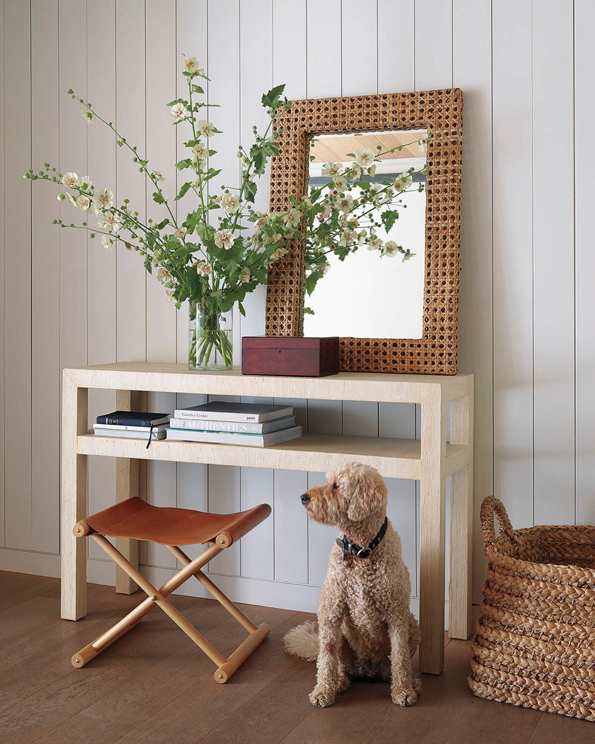 Bring Nature In with Delicate Blooms on a Light Wood Console