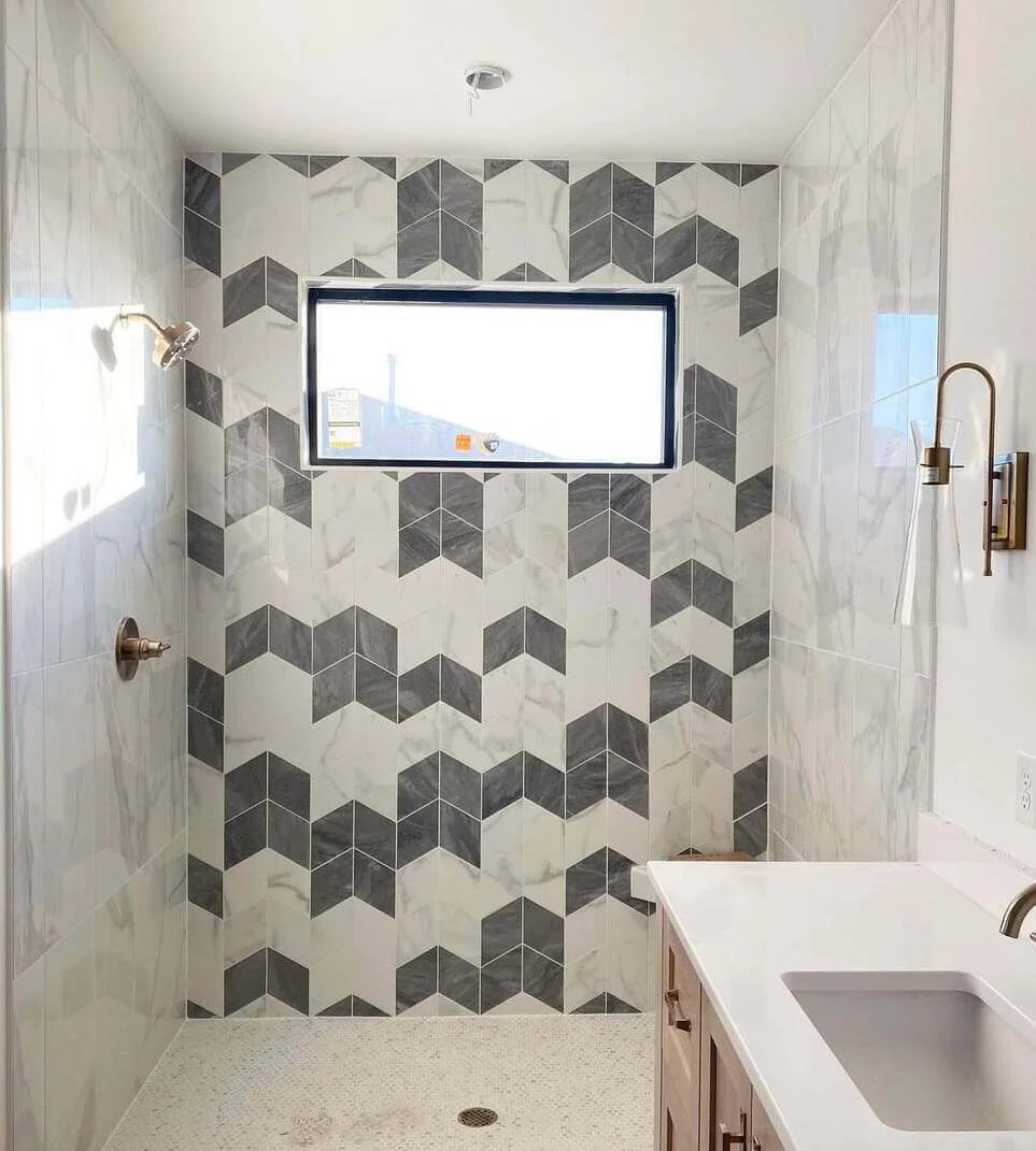 Chevron Pattern Tiles Create a Modern Shower Accent