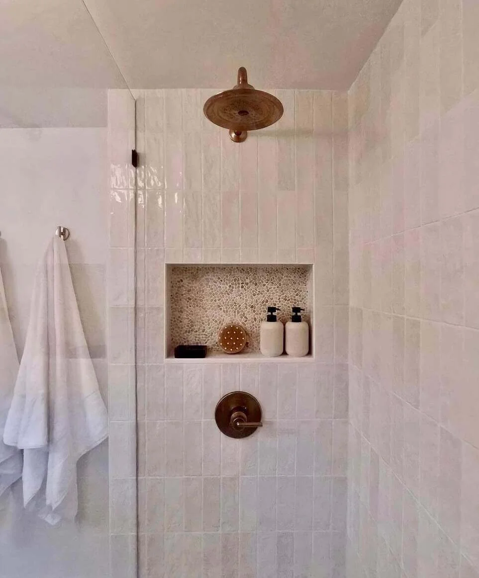 Vertical Rectangular Tiles Frame a Textured Niche