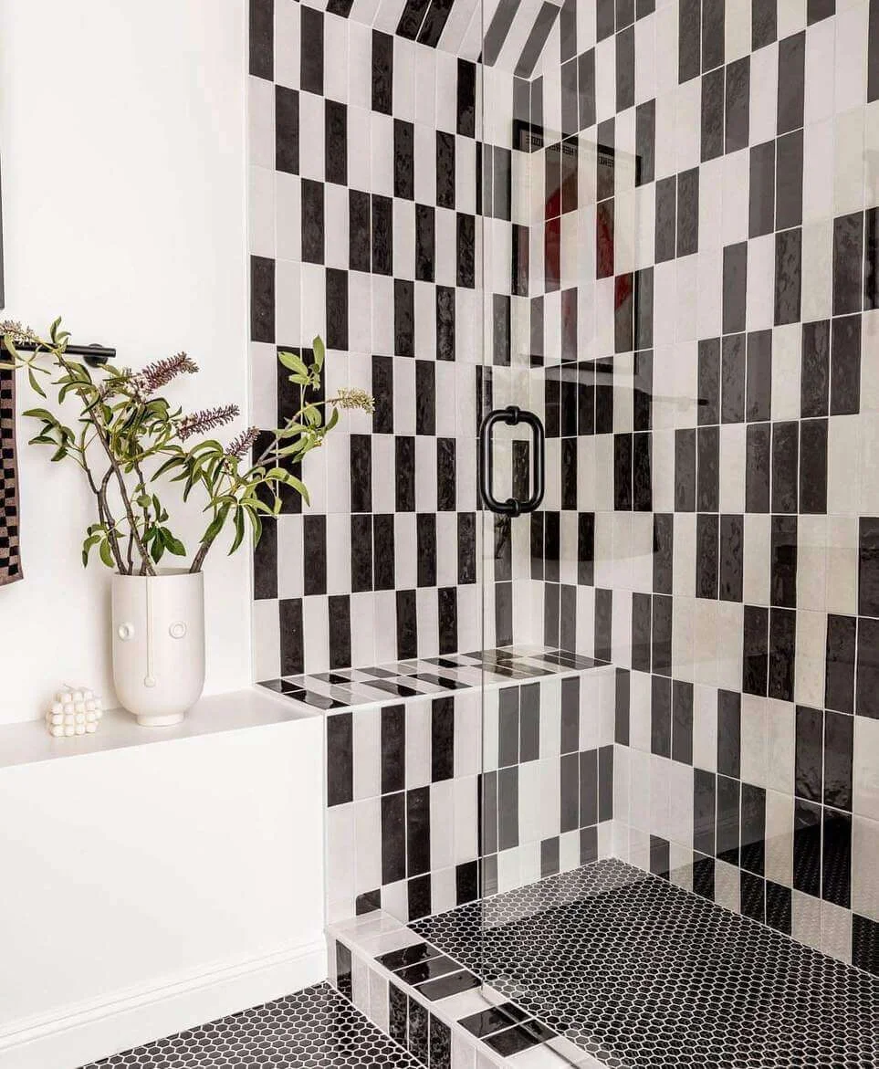 Checkerboard Tile Pattern Creates a Bold Shower Accent