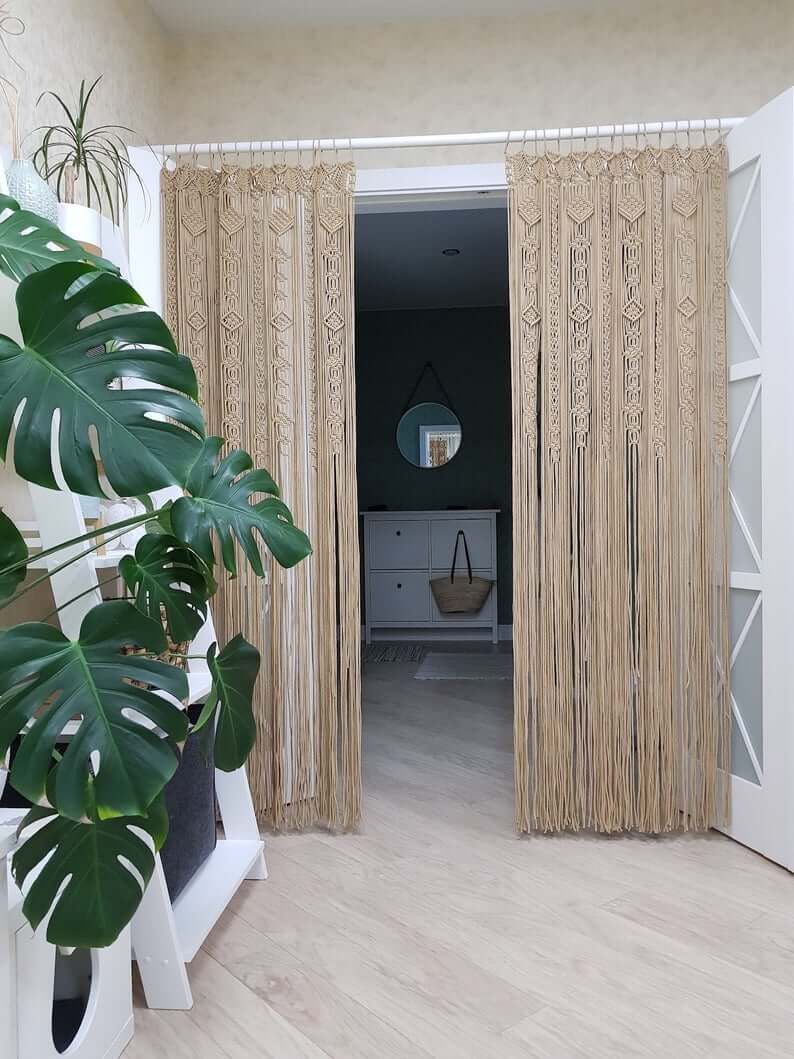 Beige Macrame Curtains for Bohemian Texture