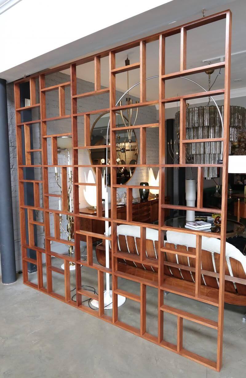 Geometric Wood Lattice with Integrated Shelving