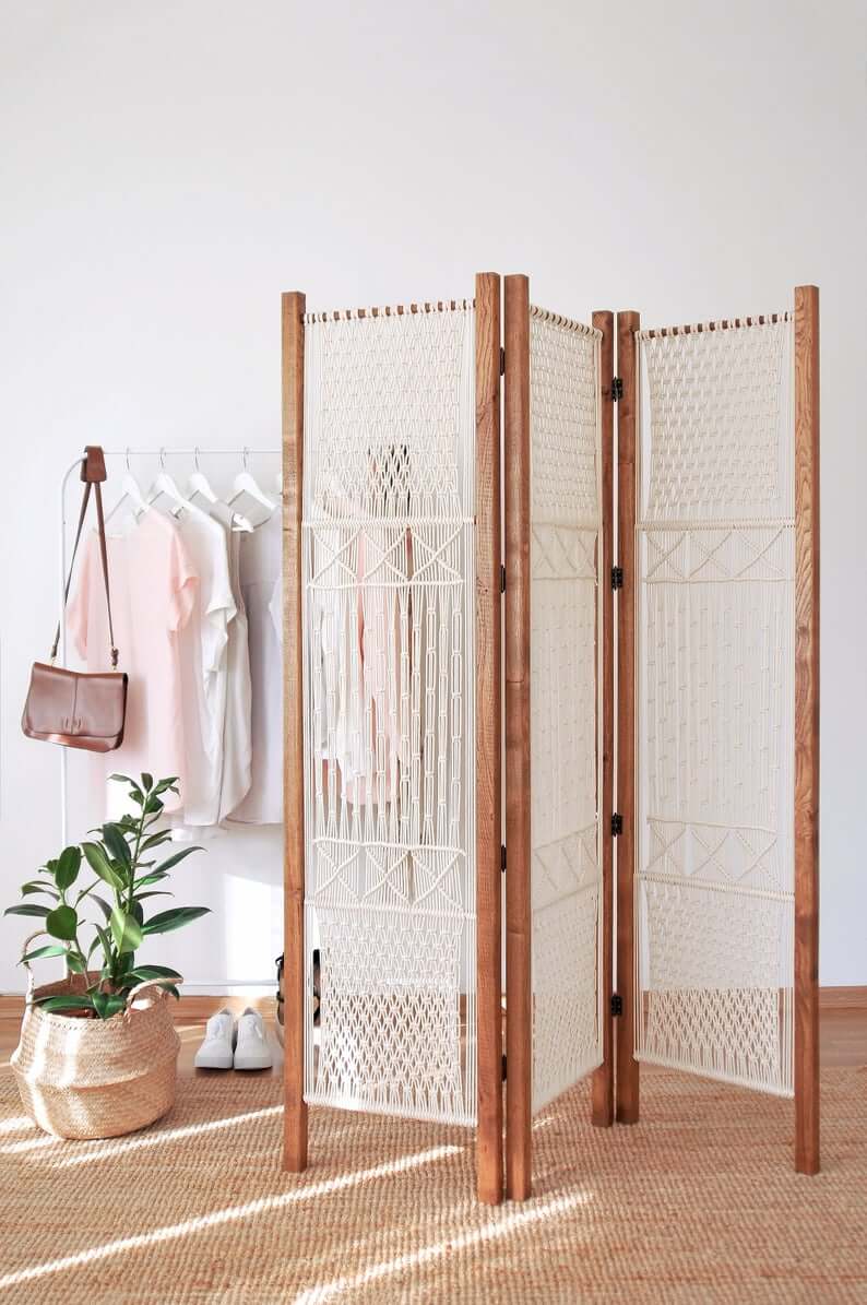 Four-Panel Macrame Screen with Varied Textures